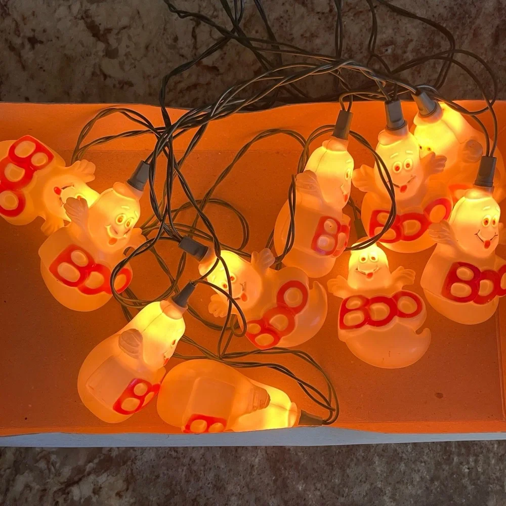 Vintage Blow Mold Boo Ghosts Halloween String Lights Set Of 10 Indoor Outdoor